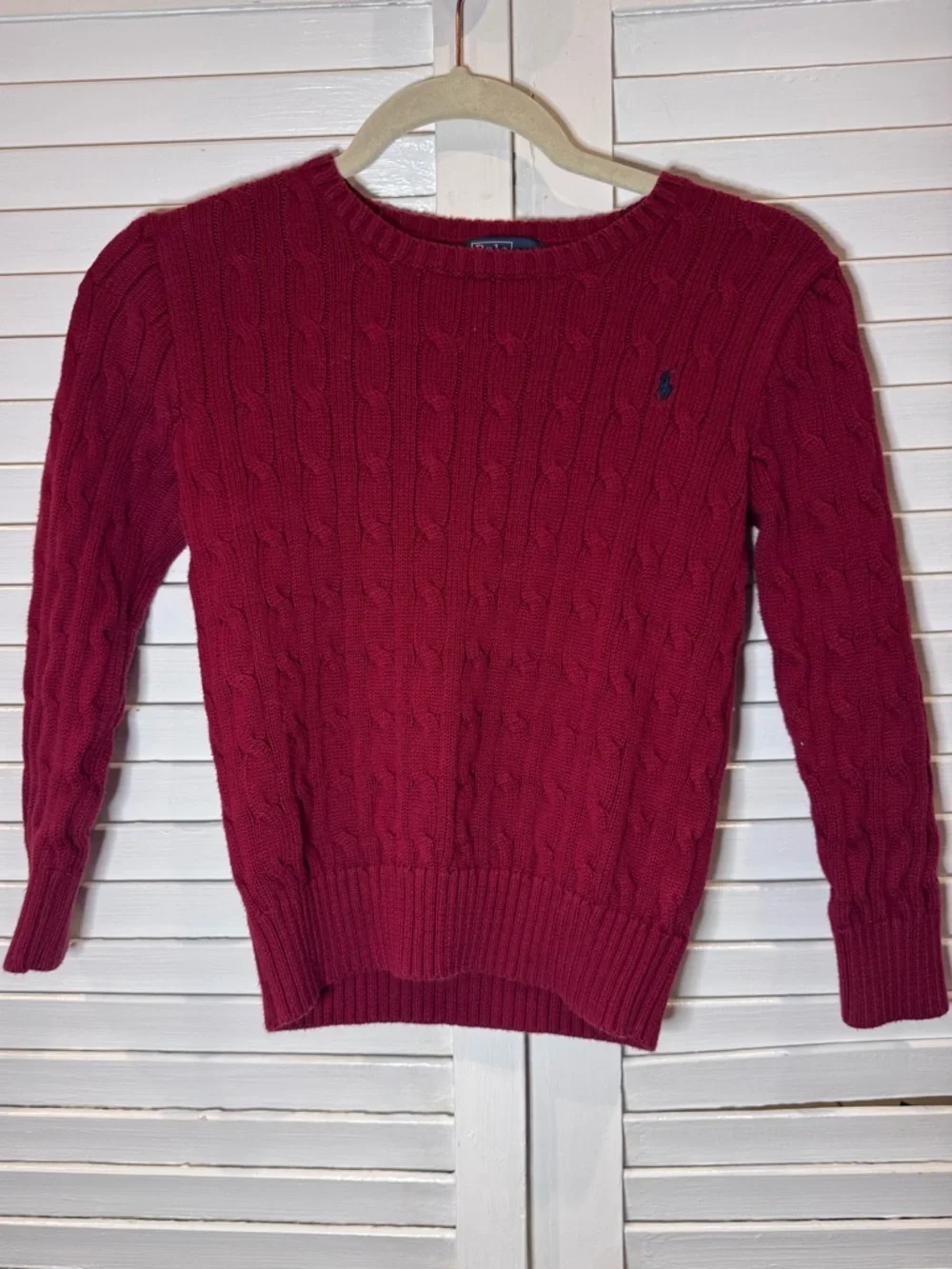 Polo Ralph Lauren Boy’s Cable Knit Sweater Red Cotton Size 7 Pony Logo